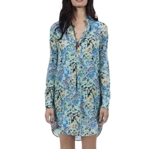 Robert Graham Women’s Carmen Tunic Mini Dress M 100% Silk Teal/Multi Printed - Picture 1 of 7